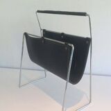 Chrome and black leather magazine rack