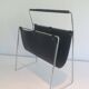 Chrome and black leather magazine rack