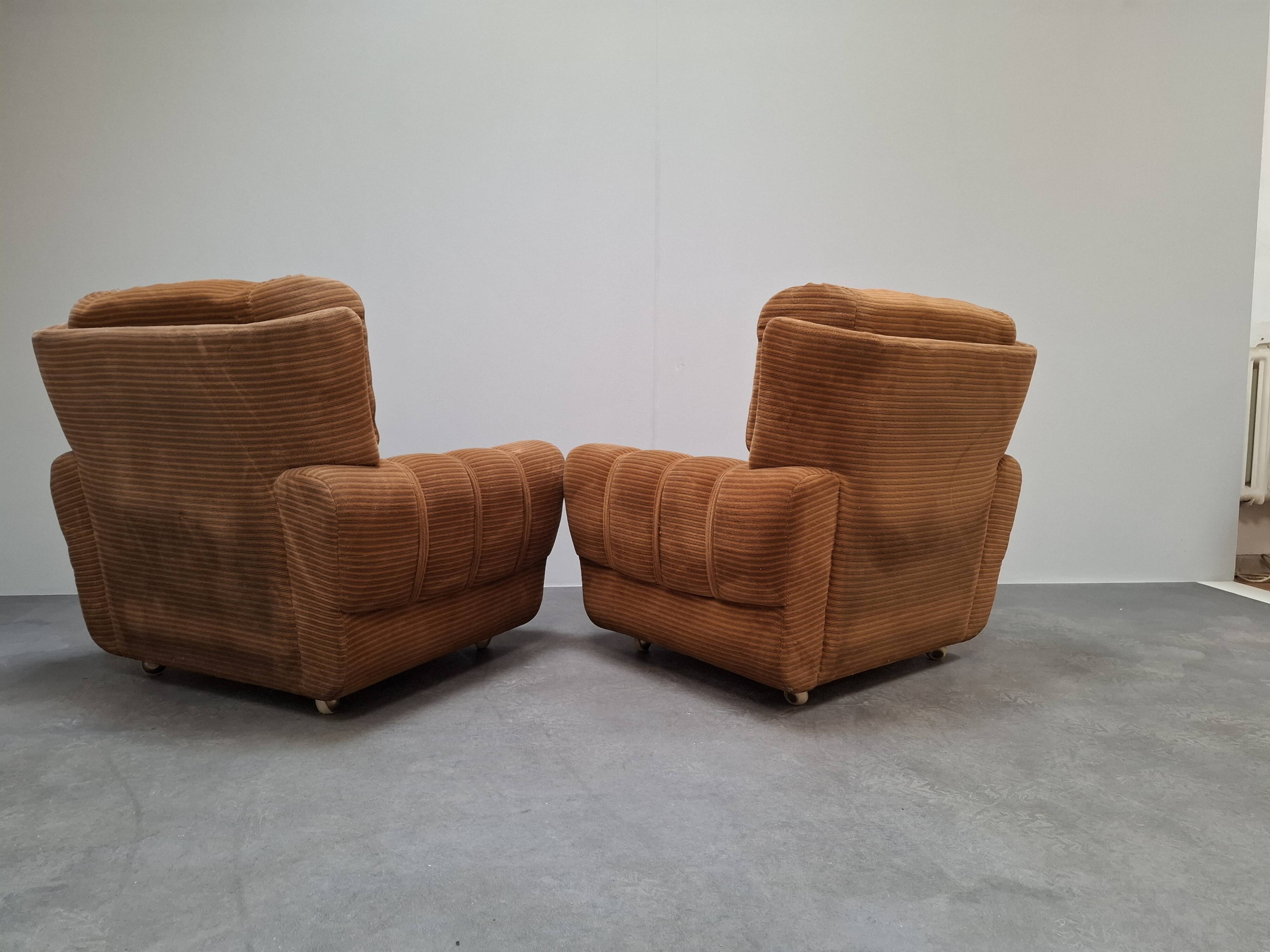 Pair of Czech TON Armchairs, 1985, Mid-Century Upholstered Lounge Chairs