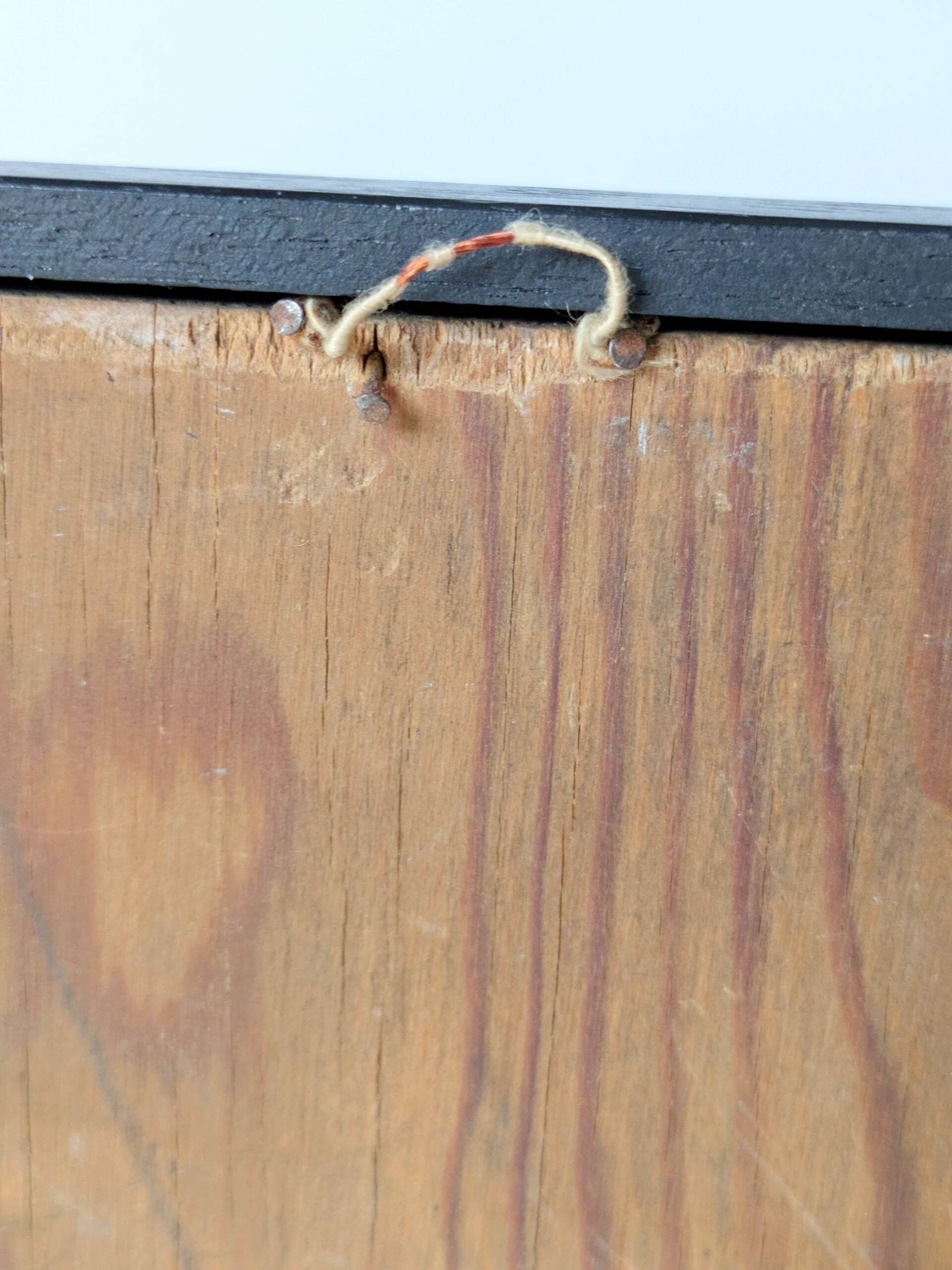 Vintage oil painting, rural winter landscape, 1960s