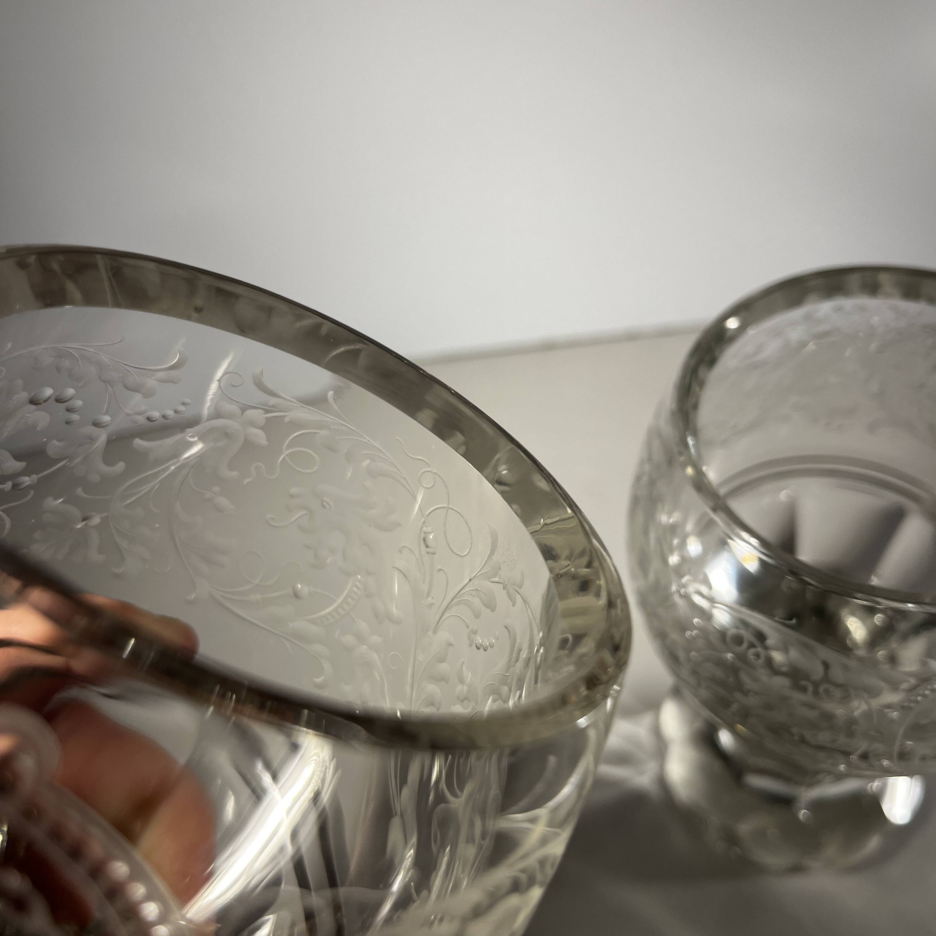 Pair of stemmed glasses in thick crystal, Bohemian, circa 1900
