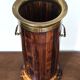 Vintage Florentine umbrella stand made of reclaimed wood and brass.