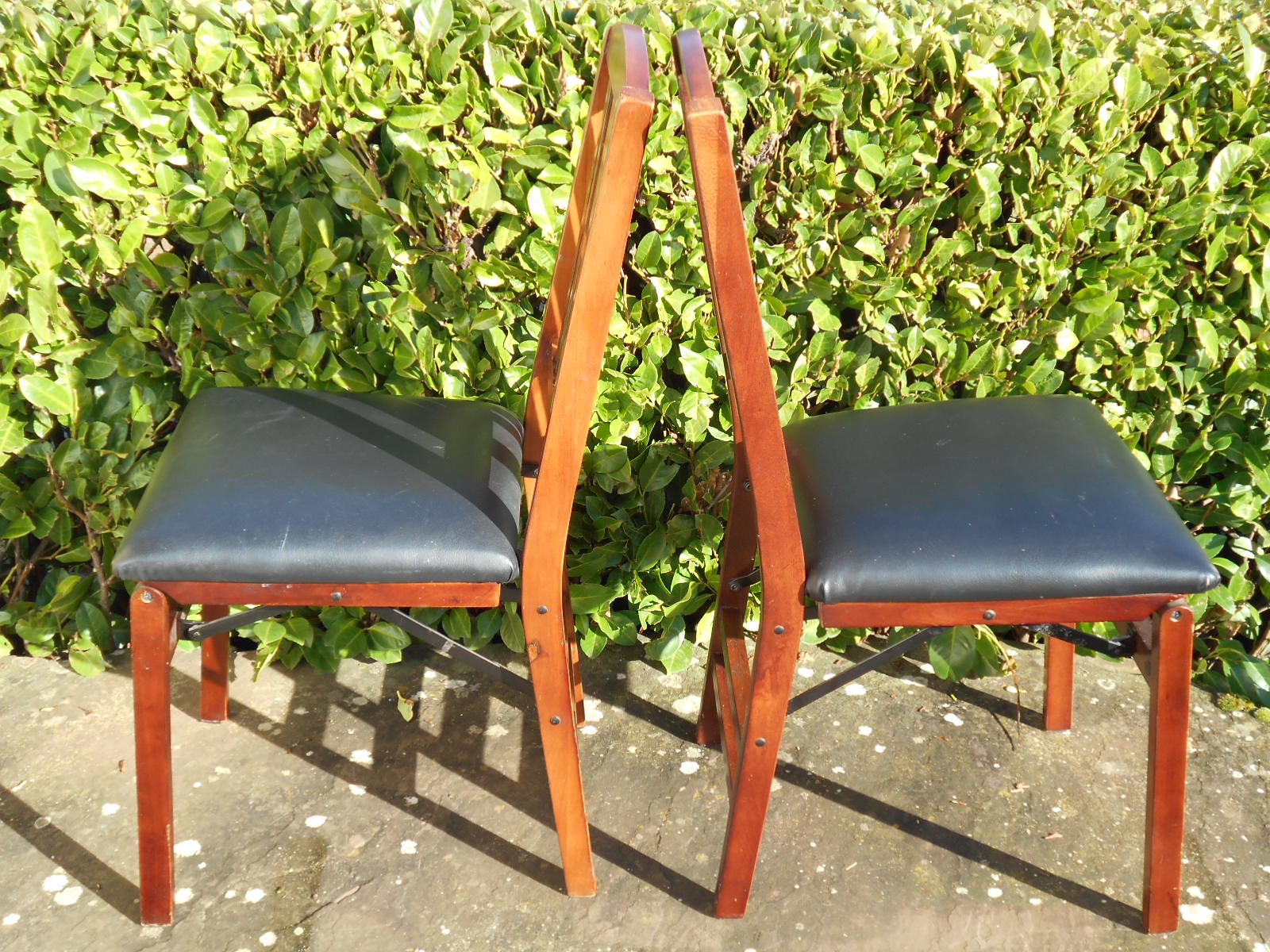 Folding chair in wood and leather, set of 4