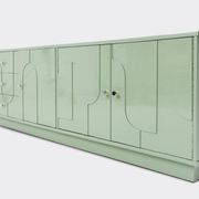 1970s Vintage Sideboard, Pastel Green, Relief, High-Gloss Finish, Chrome