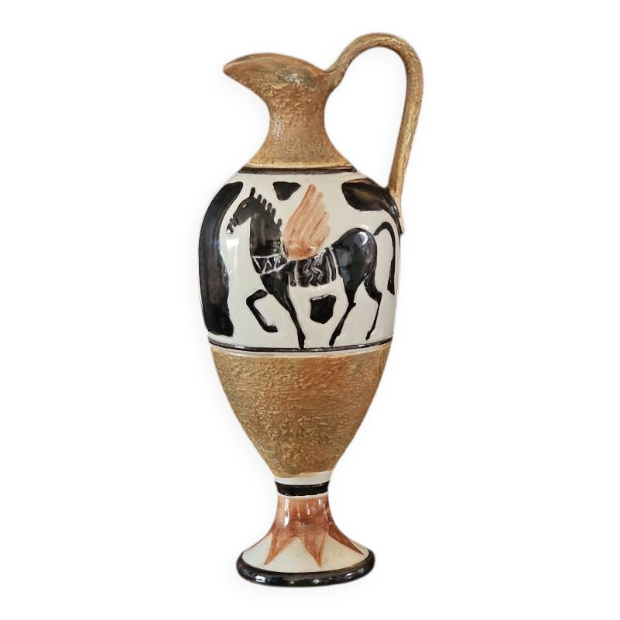 Enzo CUCCHI, earthenware jug with a painted decoration of a winged horse.