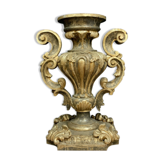 Piédestal en vase godronné à anses en bois doré époque Napoléon III