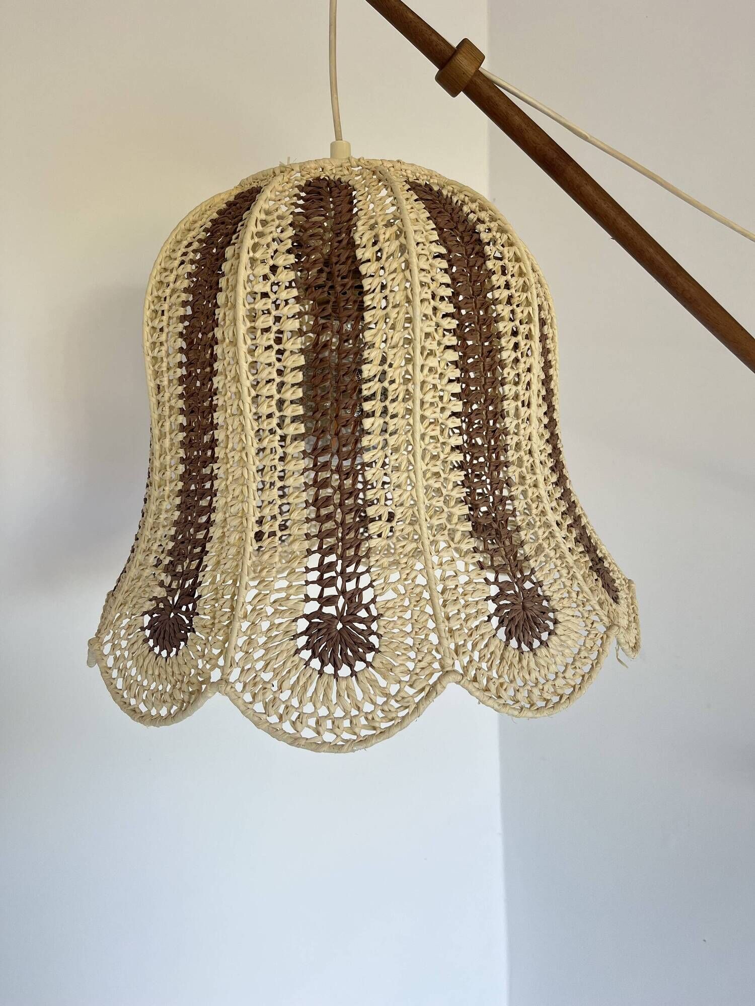 Mid-Century Modern Teak and Sisal Swing-Arm Wall Lamp, 1960s