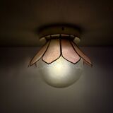 Vintage pink mother-of-pearl wall lamp with frosted glass globe