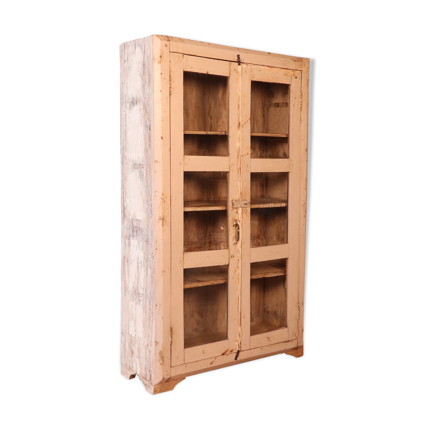 Old Burmese teak showcase white-ecru patina