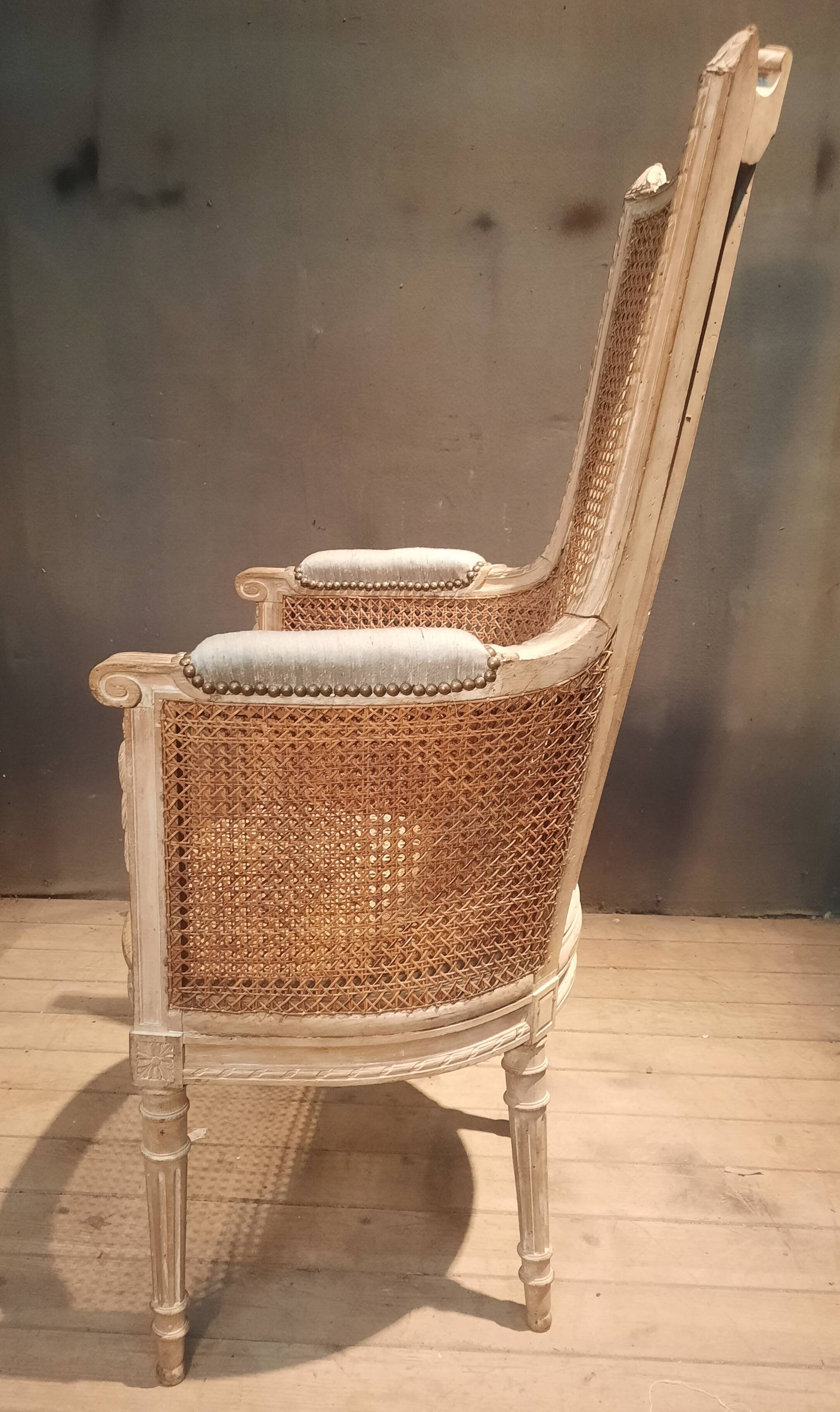 Louis XVI high-backed caned armchair