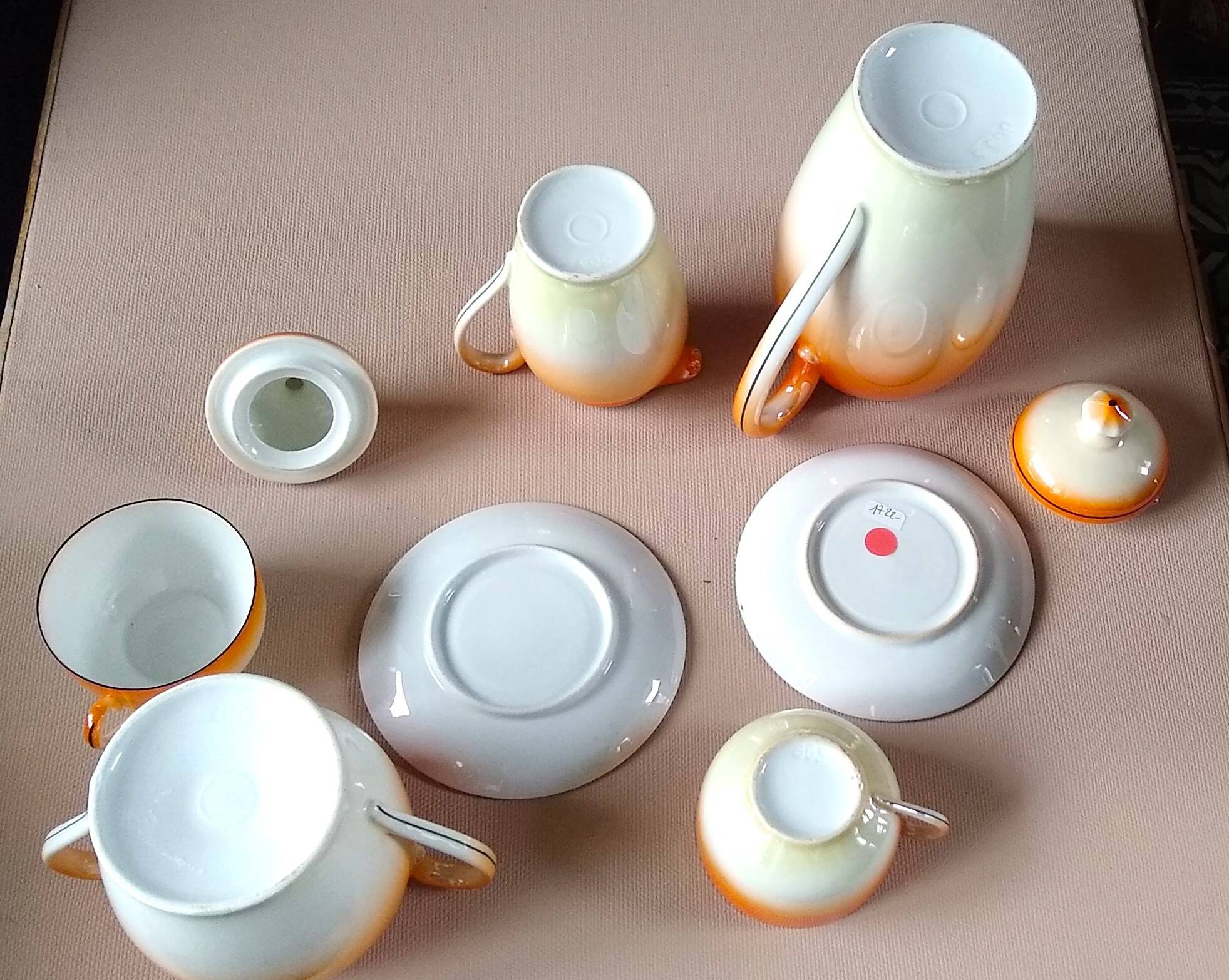 Vintage Iridescent Orange Tea and Dessert Set