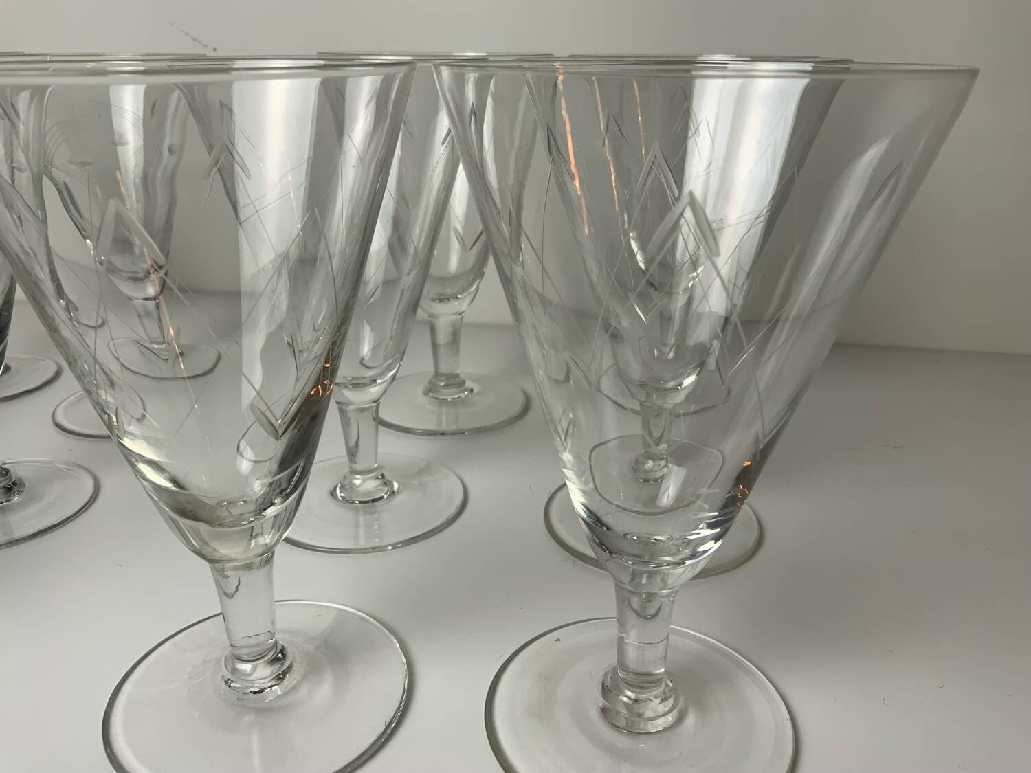 12 antique stemmed glasses