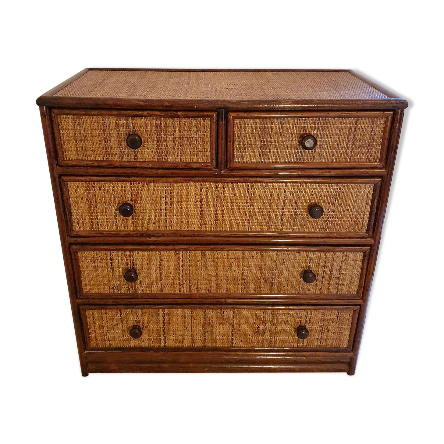 Commodity in rattan 5 drawers