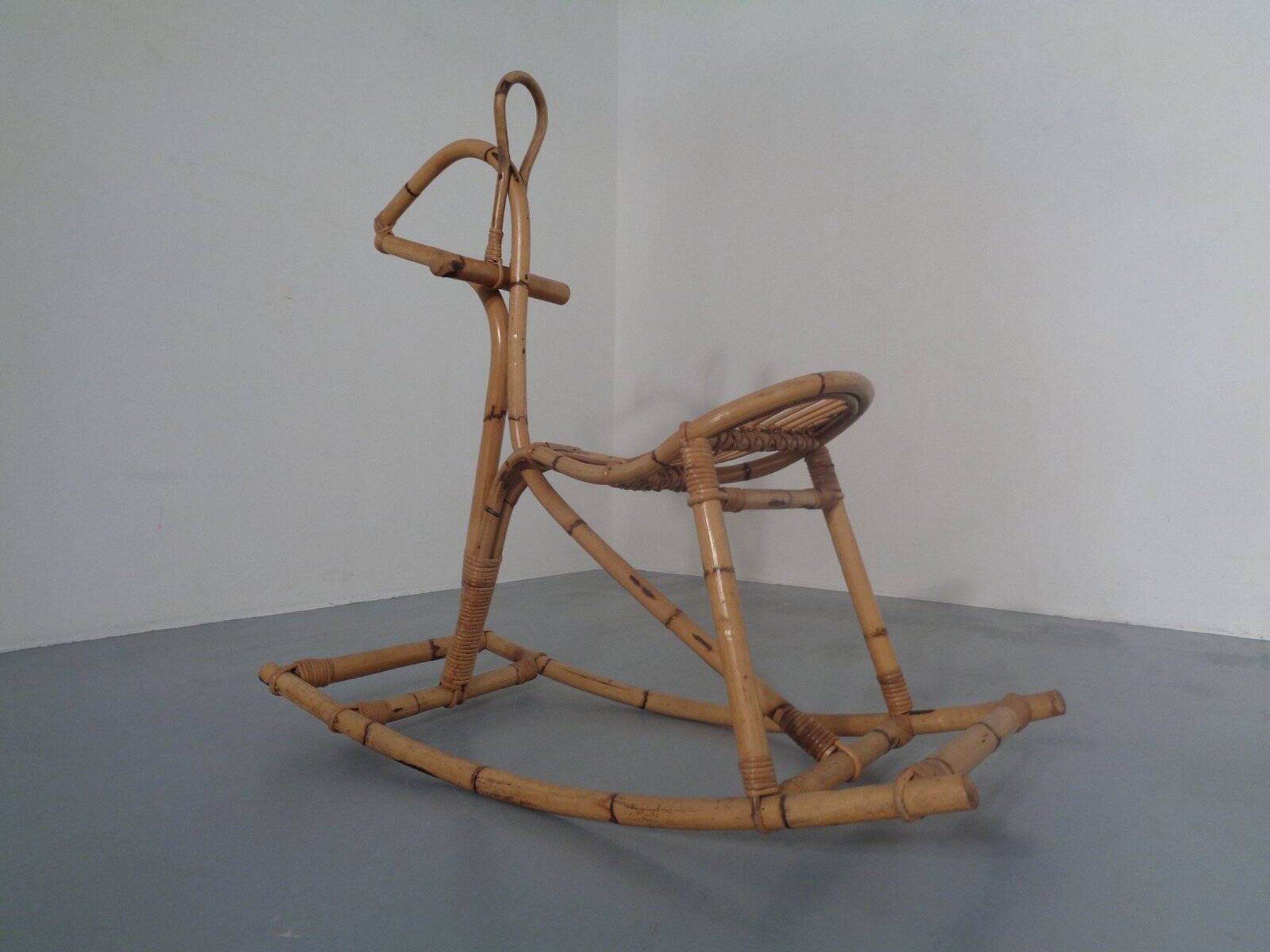 Large Bamboo Rocking Horse by Dirk van Sliedregt for Rohé Noordwolde, 1950s