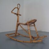 Large Bamboo Rocking Horse by Dirk van Sliedregt for Rohé Noordwolde, 1950s