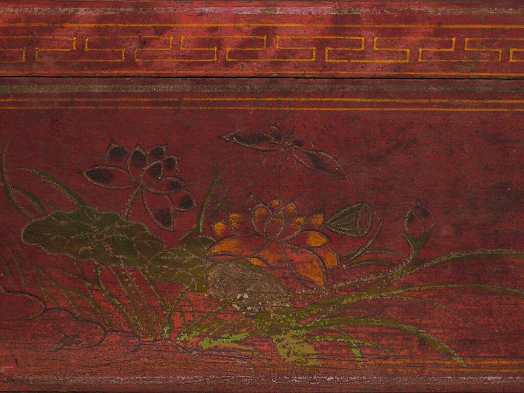Antique red chest with floral patterns (c.1900) #9