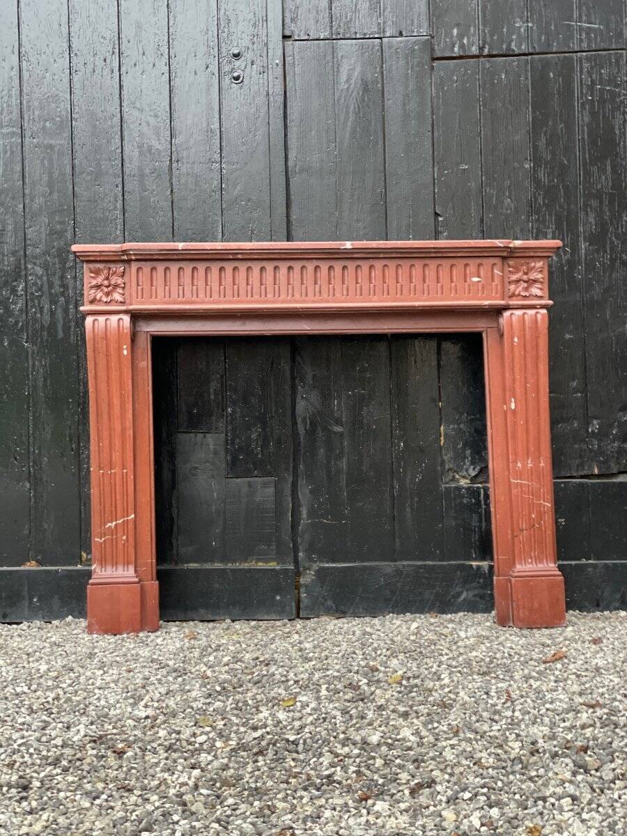 Louis XVI style fireplace in antique red marble, France, circa 1880