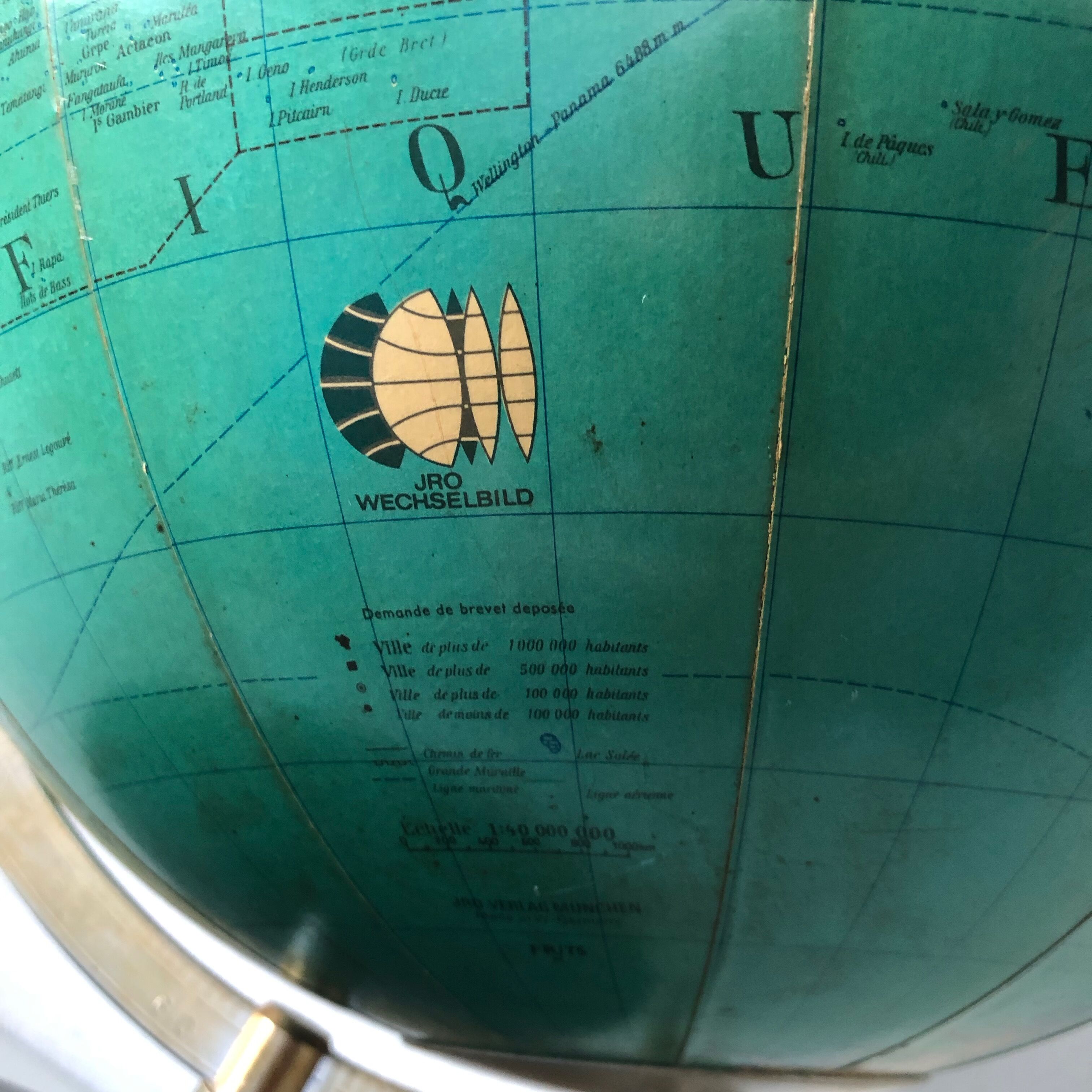 Large terrestrial globe PVC 42cm JRO Verlag vintage 1970