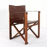 Fauteuil safari pliant en cuir marron et bois