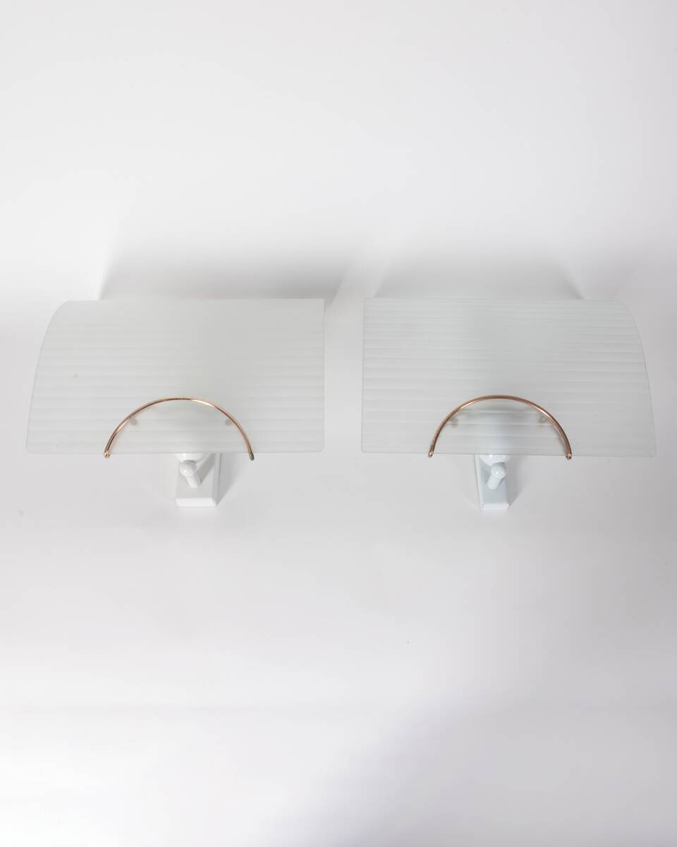 Pair of vintage 80s wall lamps in decorated glass Italian design