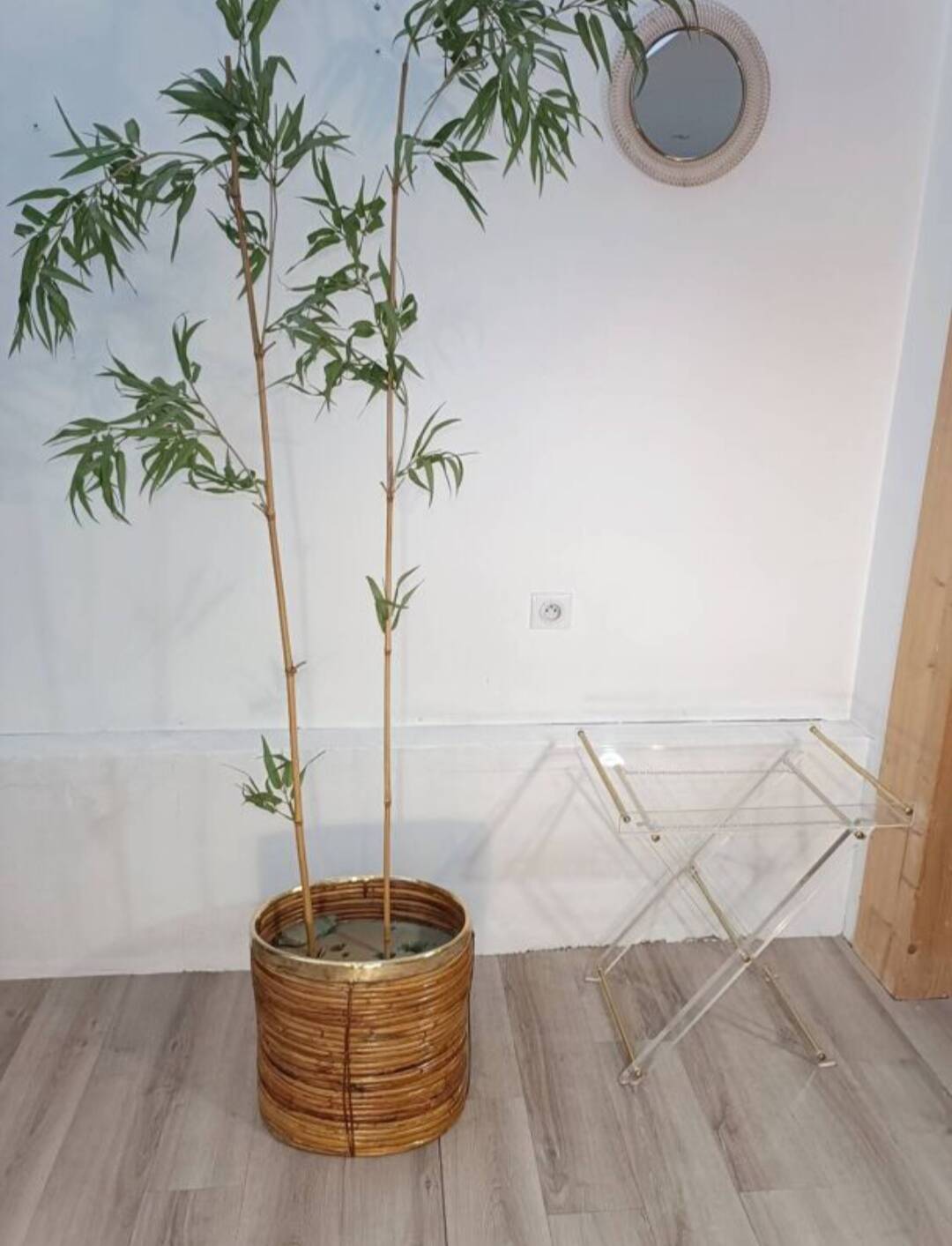 Bamboo and brass plant holder, 1970s