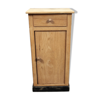 Old bedside table raw elm a door and drawer