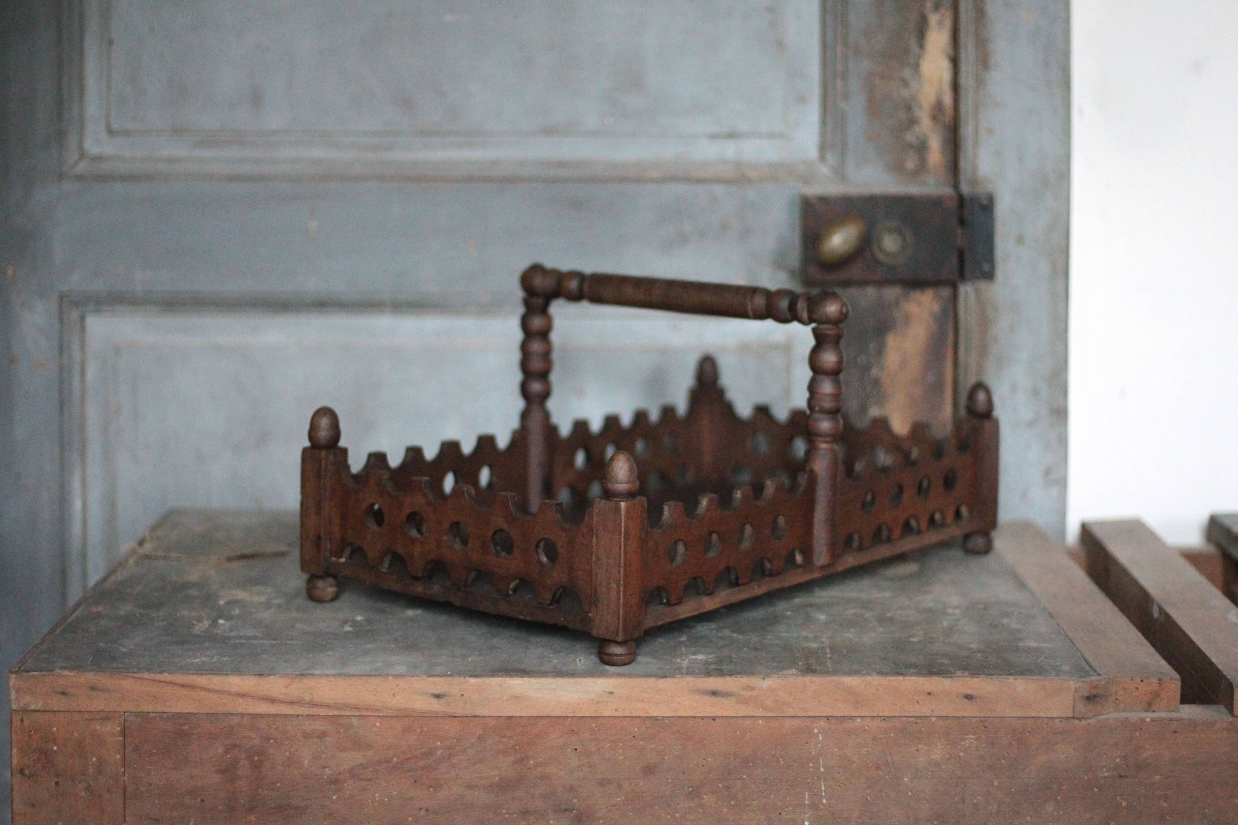 Vintage wooden basket, wooden fruit bowl, kitchen, nature, folk art