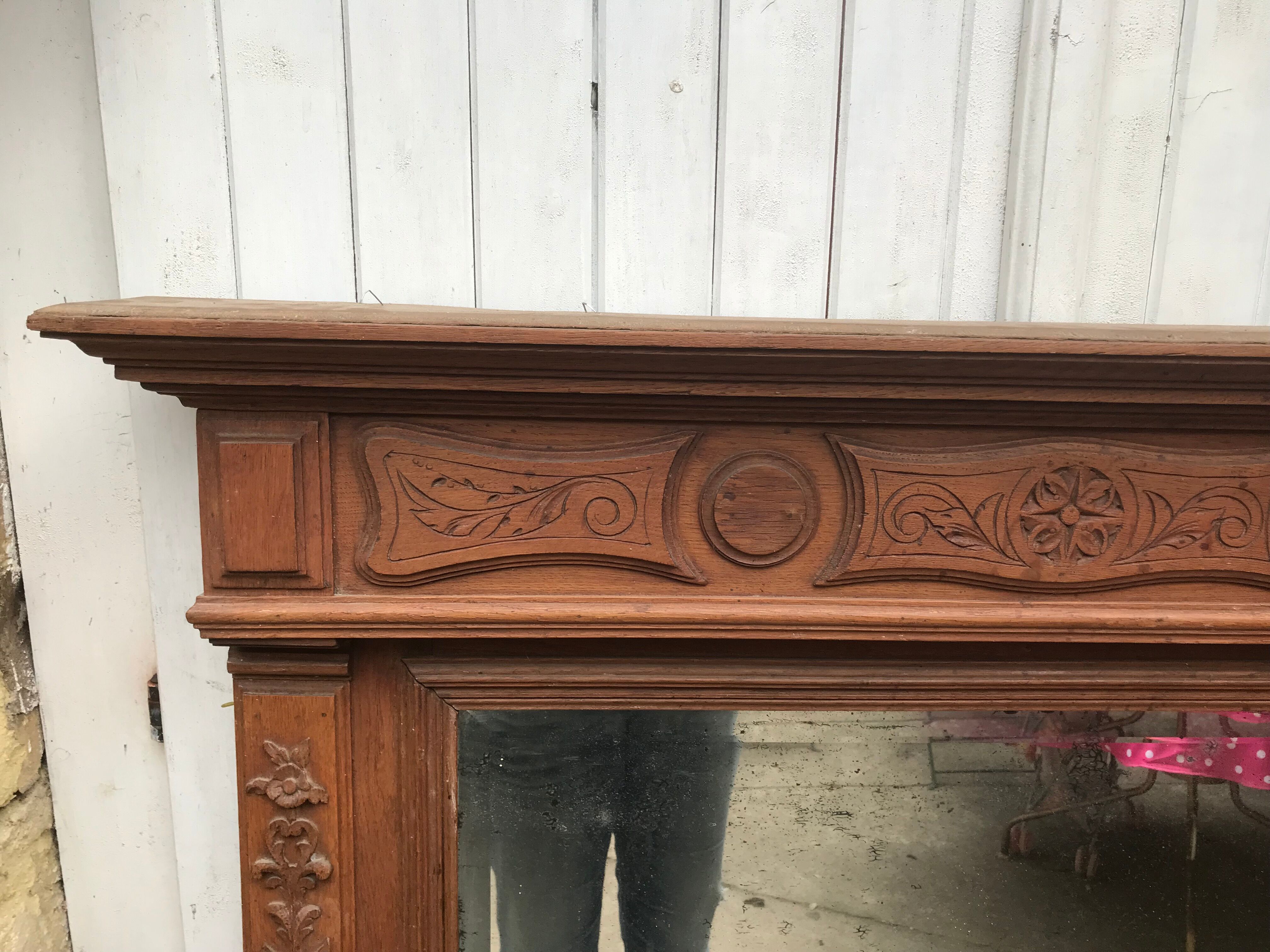 Carved wooden fireplace mirror 132 x 99