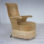 1950s, Danish armchair, furniture velour, ash wood legs.