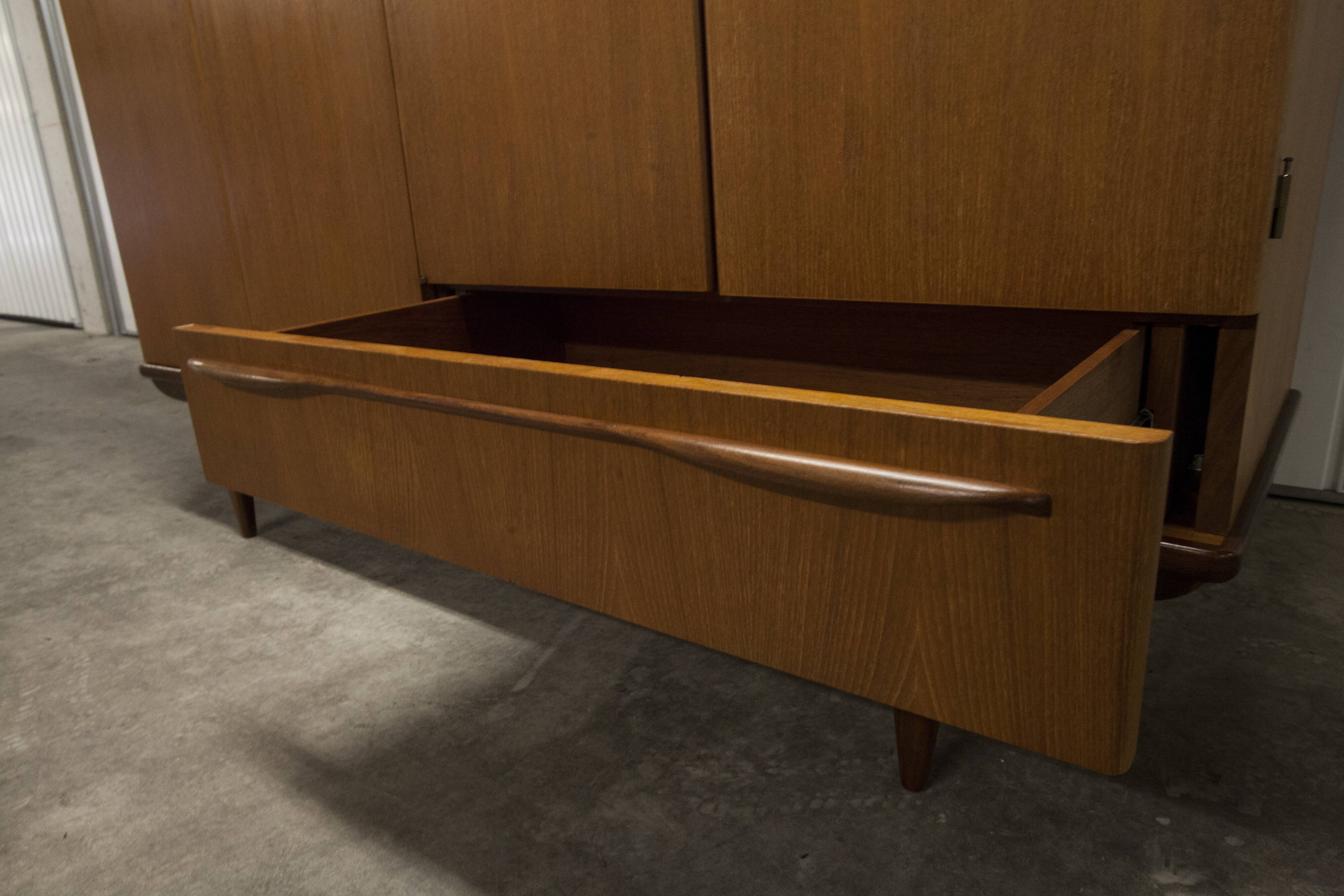 Scandinavian wardrobe 1960 teak 4 doors, 3 drawers, 2keys