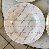 set of 4 hollow plates Badonviller pink rope pattern 30s