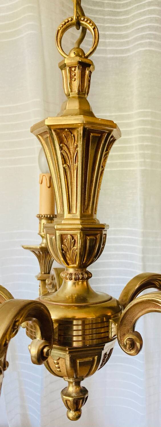 Louis XVI chandelier, 20th century, in solid gilded bronze