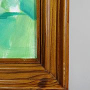 Portrait "The Woman in Green" vintage oil on canvas board framed
