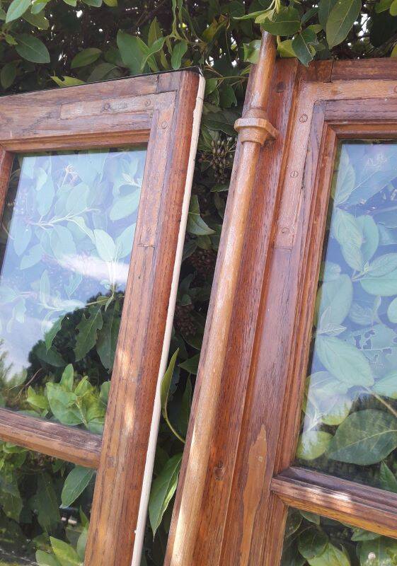 Lot of 4 oak windows H141xL112/117cm old small panes