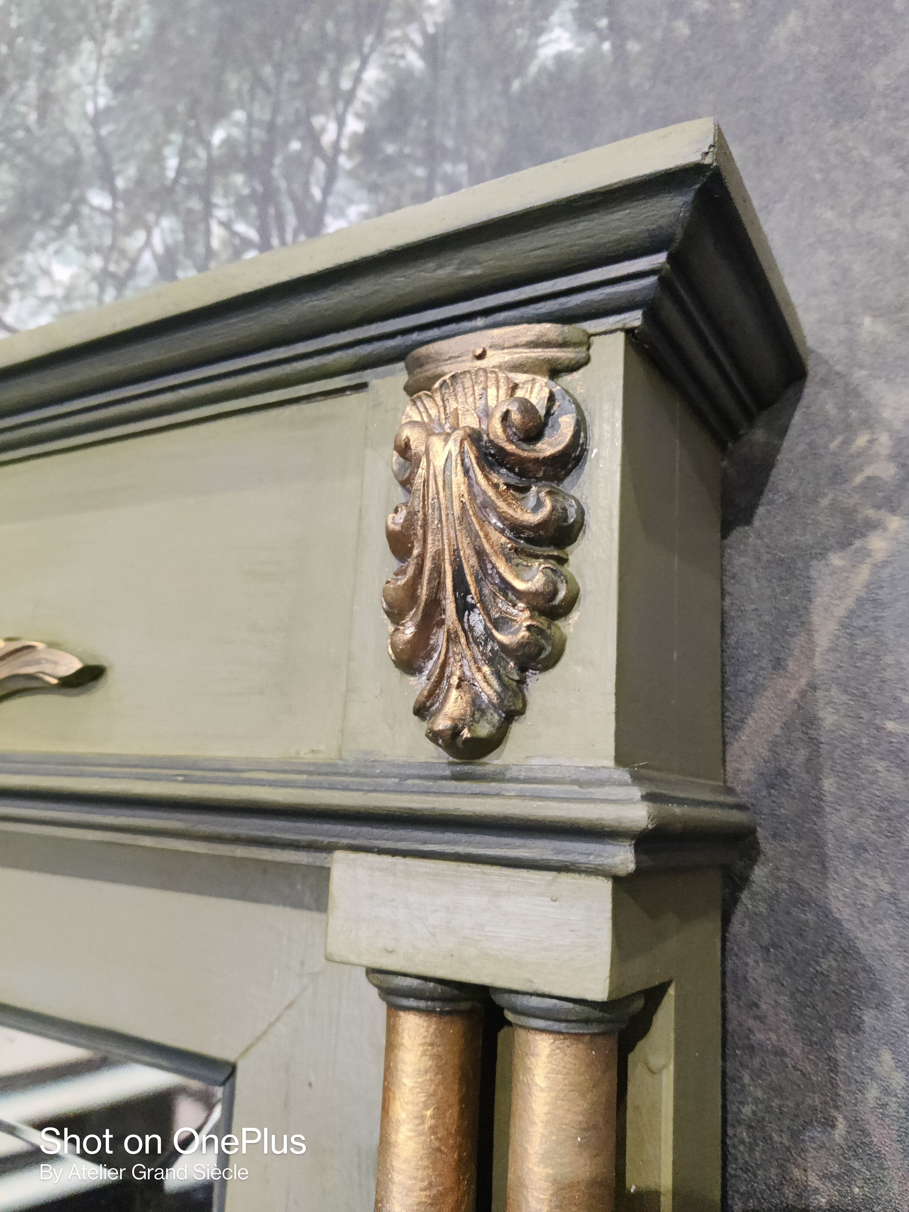 Antique mirror with patinated golden columns