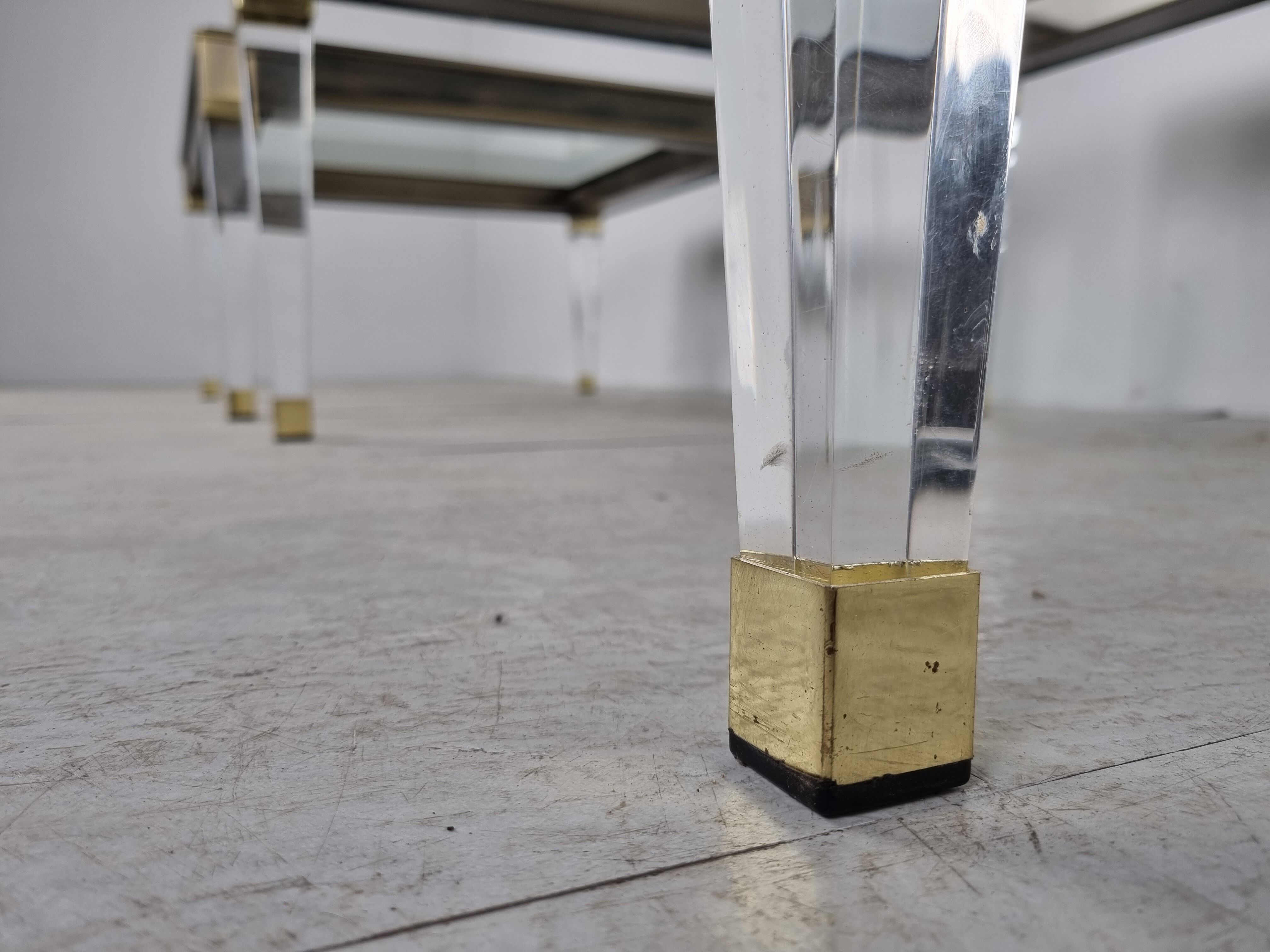 Vintage lucite and brass side tables, 1980s
