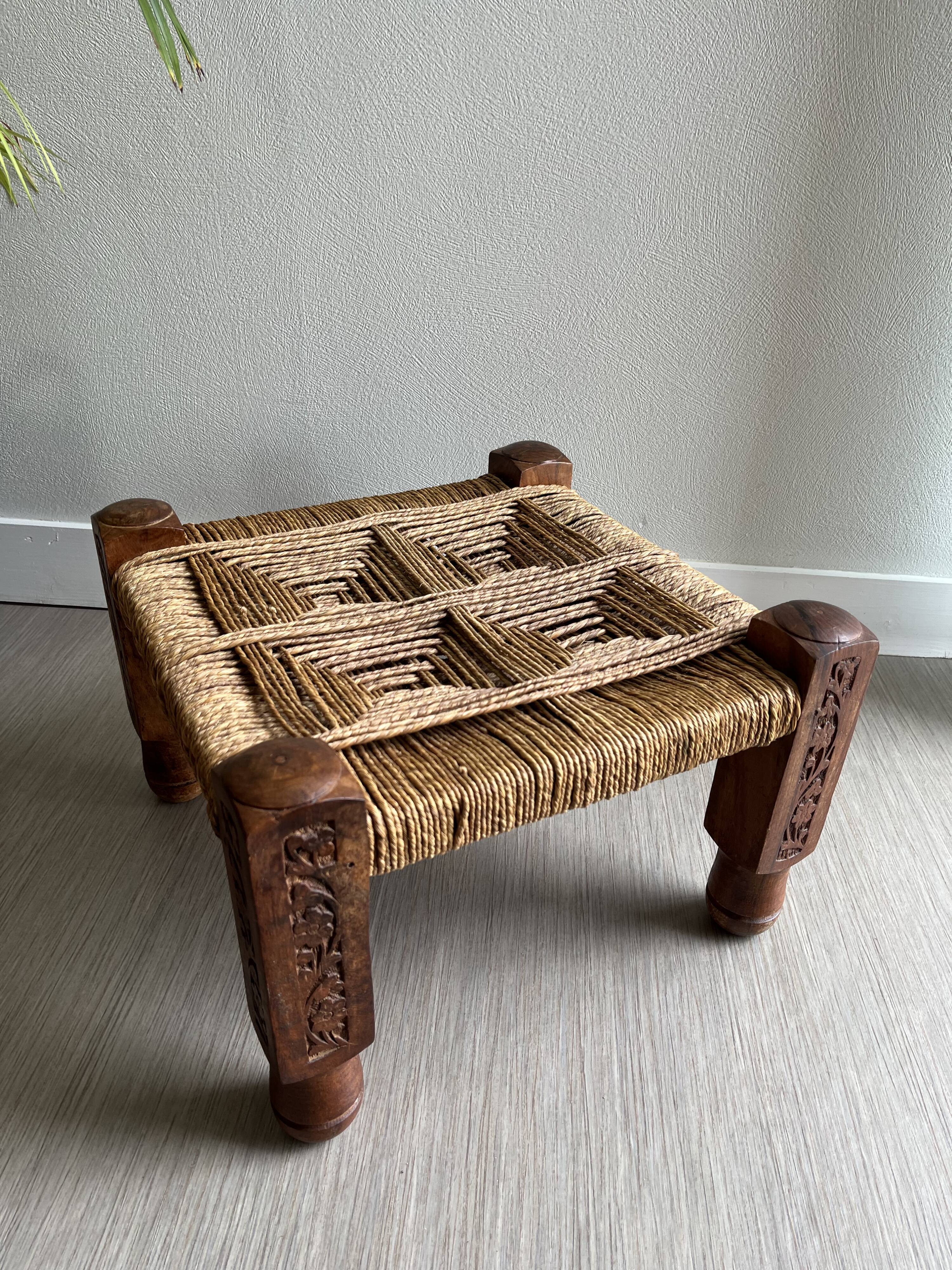 Charpoy stool wood and rope