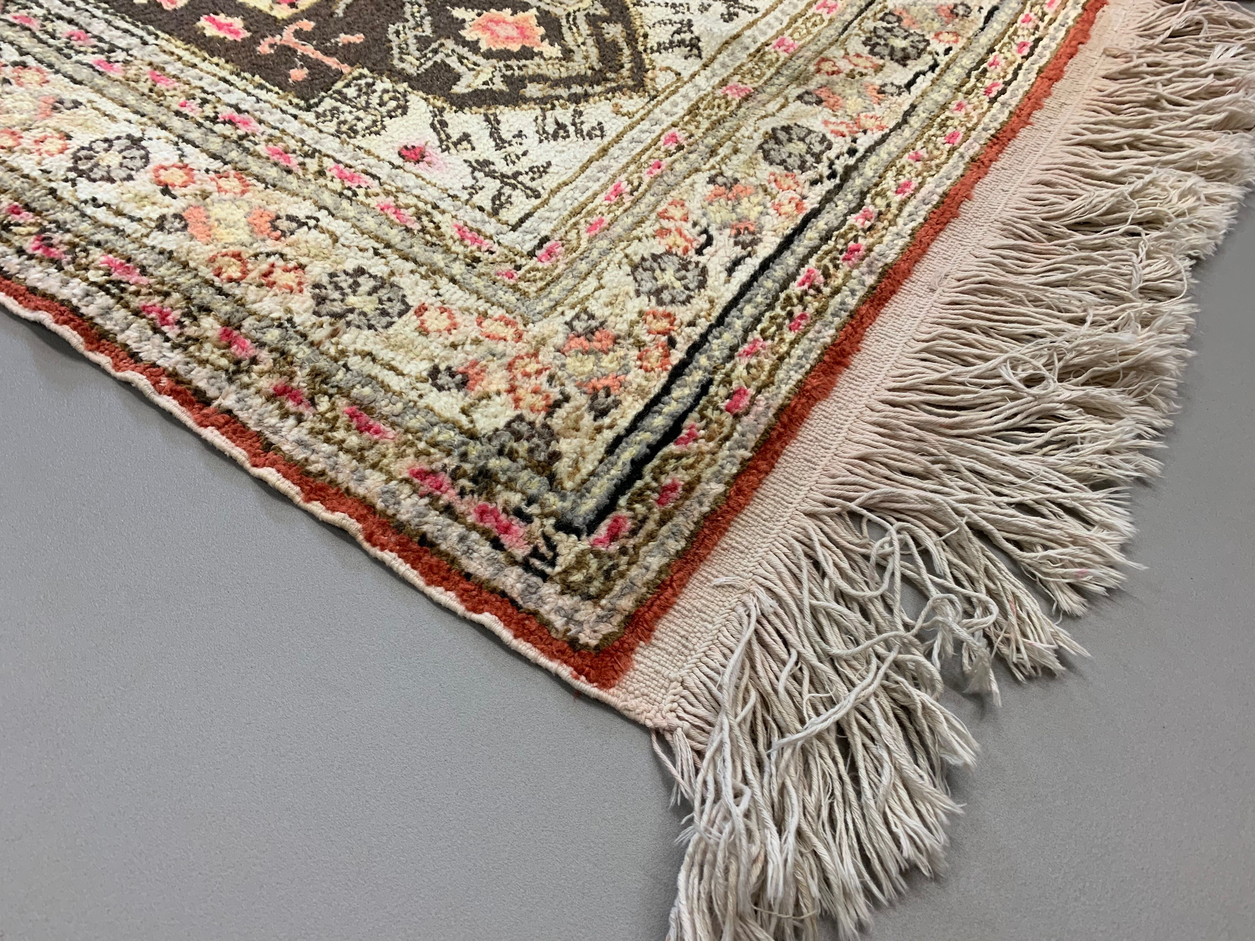Vintage Turkish Vegan Silk Rug, 110x60 cm, Kayseri, Red, Yellow, Beige Small