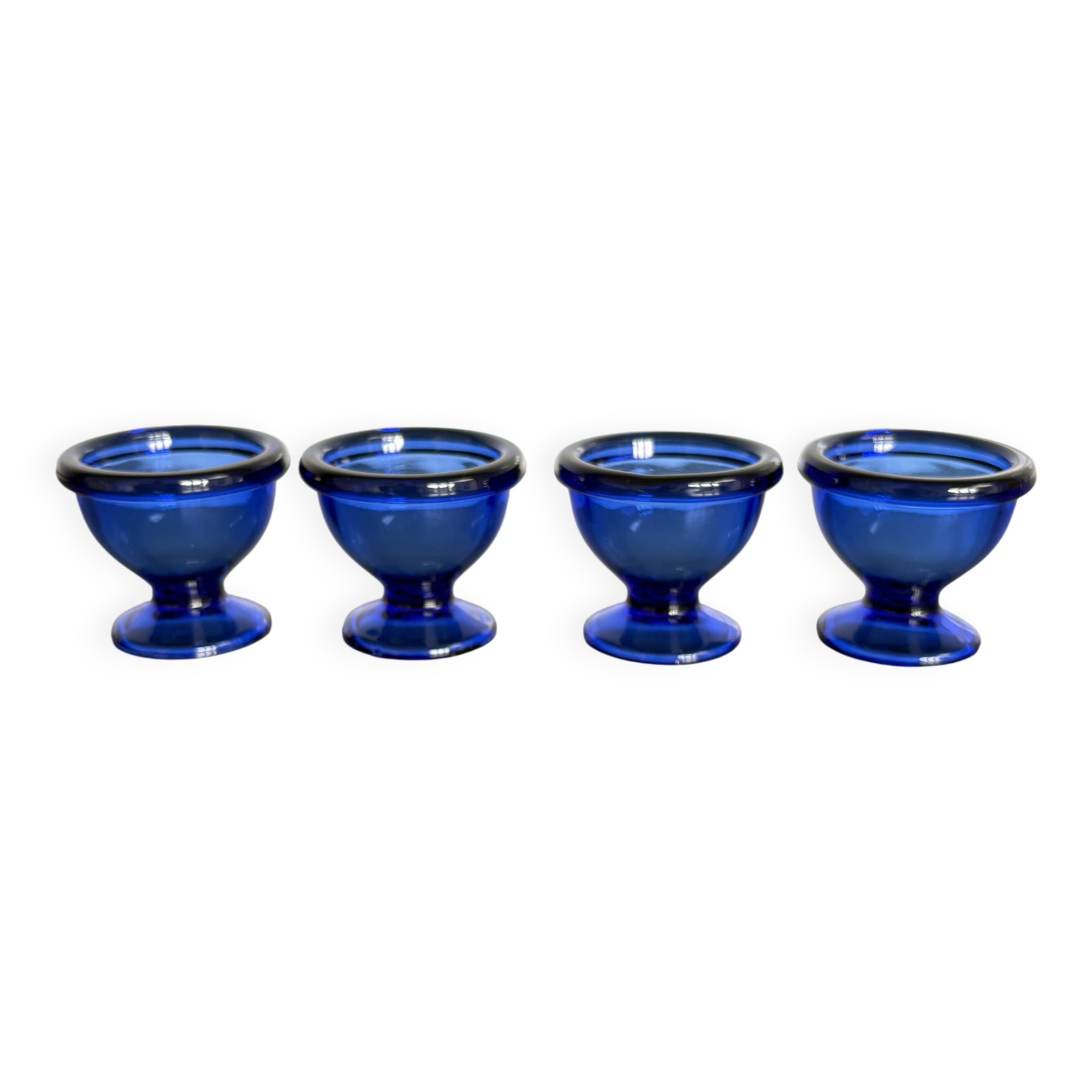 Coquetiers vintage en verre bleu cobalt, France