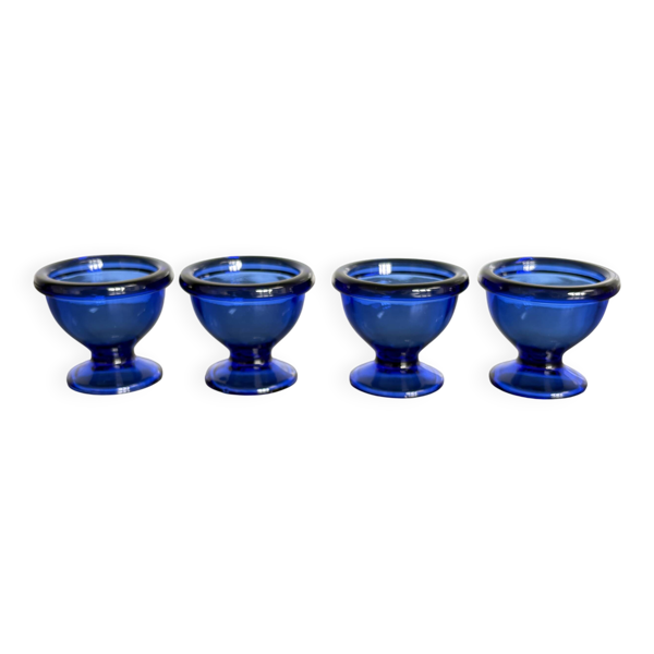 Coquetiers vintage en verre bleu cobalt, France