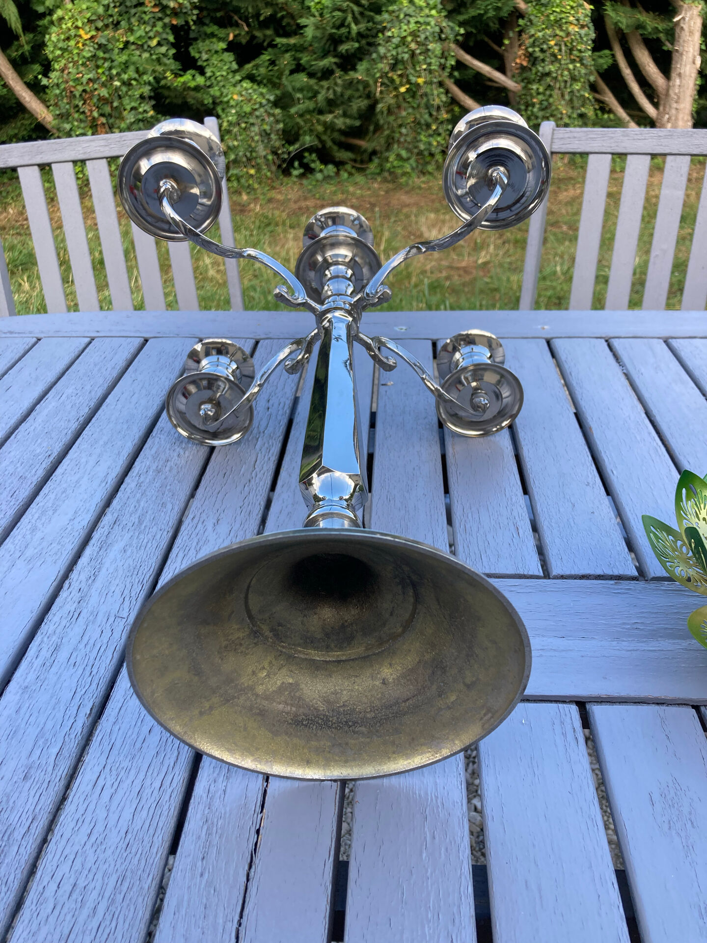 Silver-plated metal chandelier with 5 arms