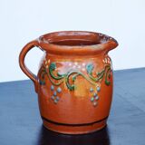 19 th Century French Glazed Terracotta Pitcher Alsace