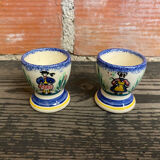 Pair of Antique Quimper Pornic Painted Ceramic Egg Cups Vintage
