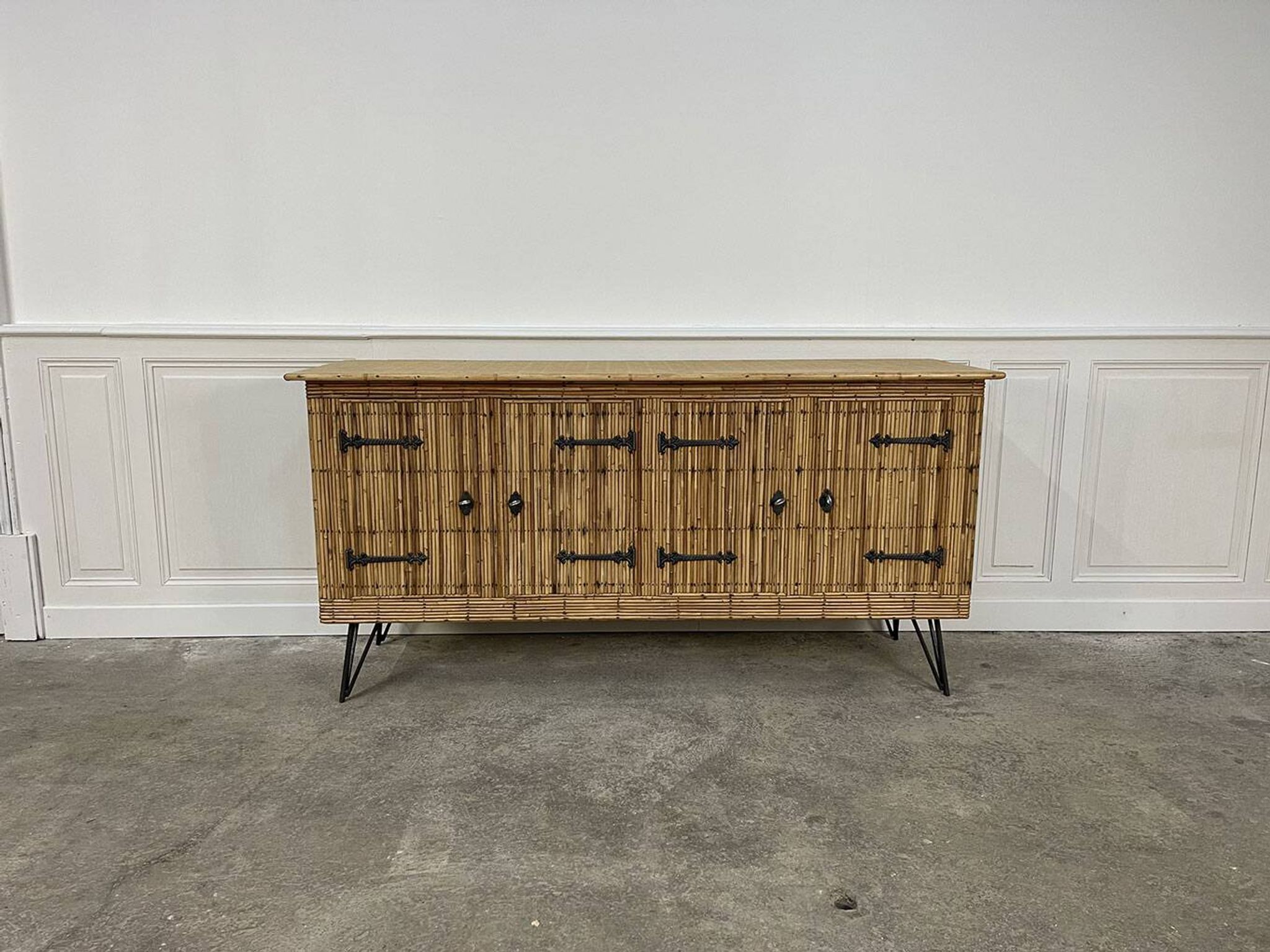 Vintage Audoux Minnet style  rattan sideboard