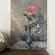 Antique oil painting on canvas, "The Rose in a Blue Vase," mid-20th century, signed