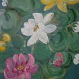 Metal serving tray with hand-painted floral decoration in a country flea market style