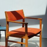 Armchair in solid oak velvet terracota