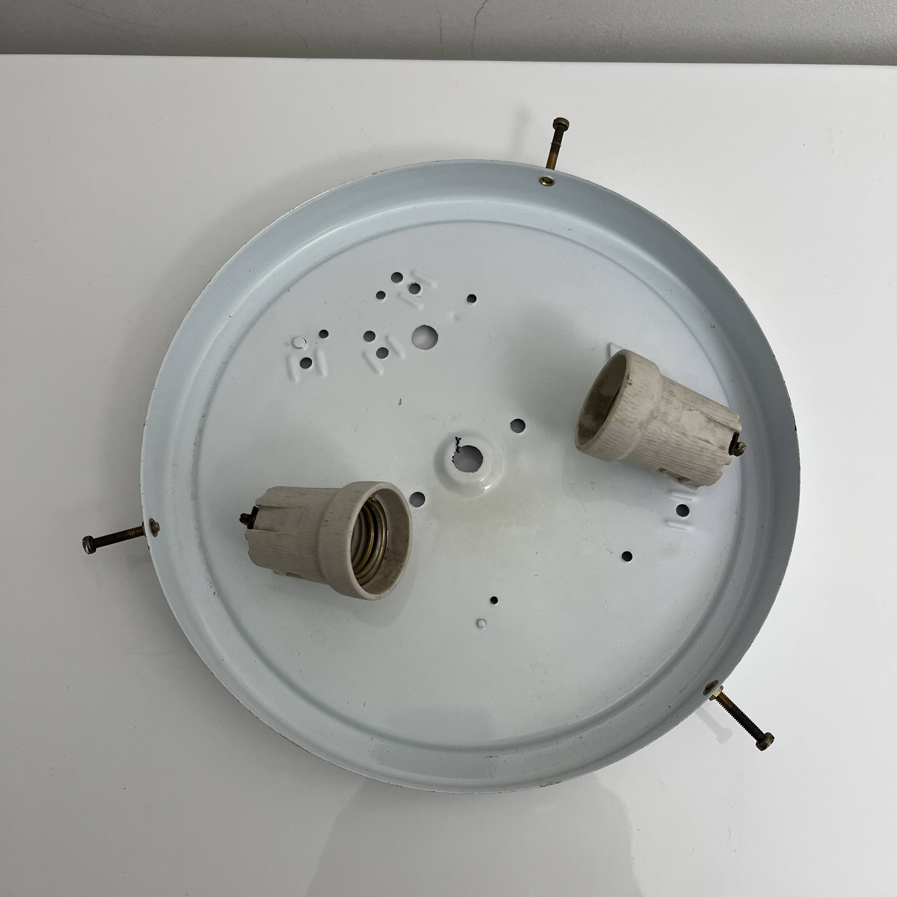 Vintage opal glass ceiling light Saturne Leucos 1970 Italy Diameter 39