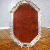 Early-20th Century Wooden Tray with Metal Openwork Border, 1950s