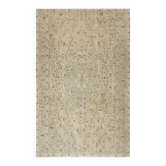 Vintage Turkish Handknotted Wool Rug. Beige Area Carpet for Cozy Farmhouse Interiors